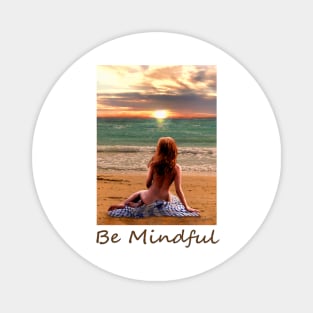 Woman girl seated on beach looking at sunset zen yoga buddhism Magnet